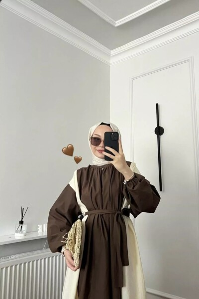 Çift Renk Elbise 36-48 Kahverengi - 4