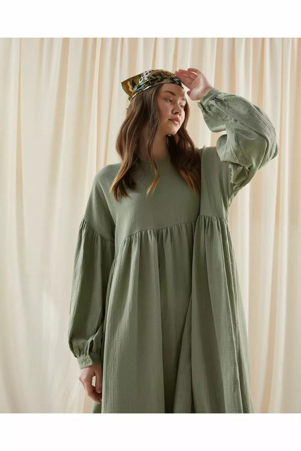 Müslin Salaş Elbise Haki - 1