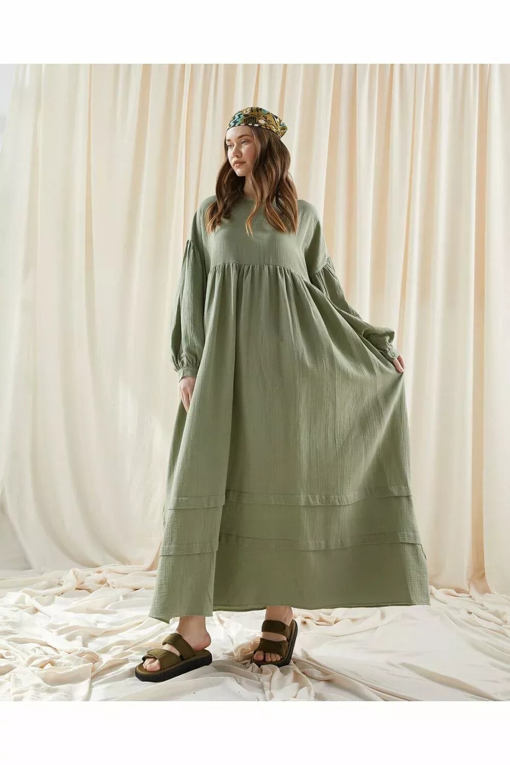 Müslin Salaş Elbise Haki - 2