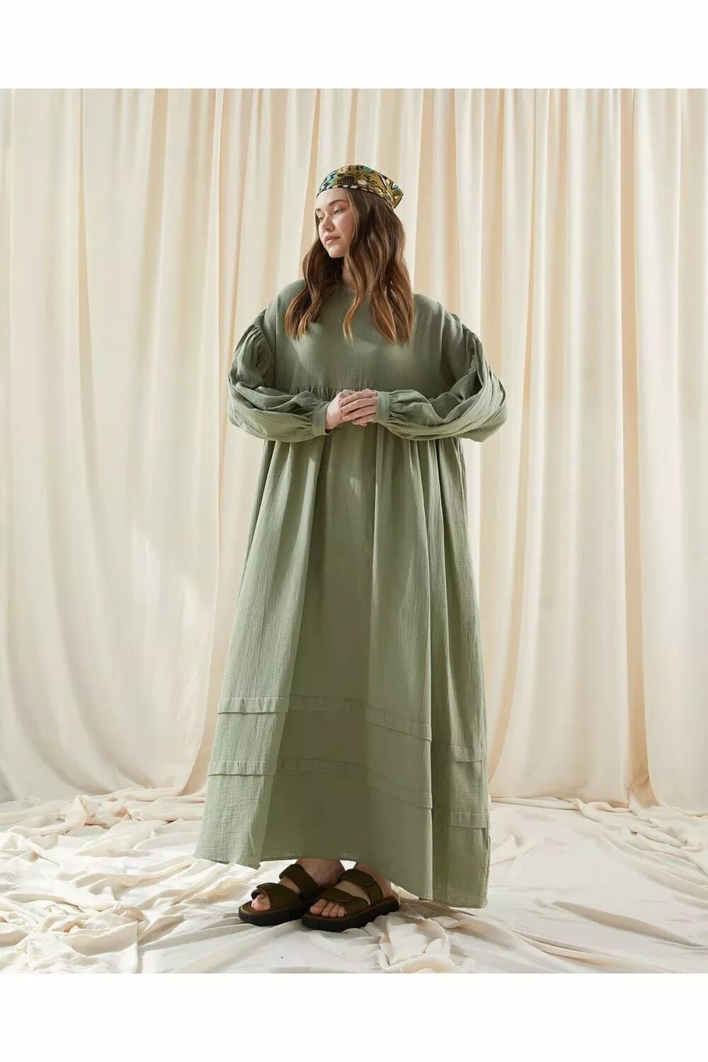 Müslin Salaş Elbise Haki - 4