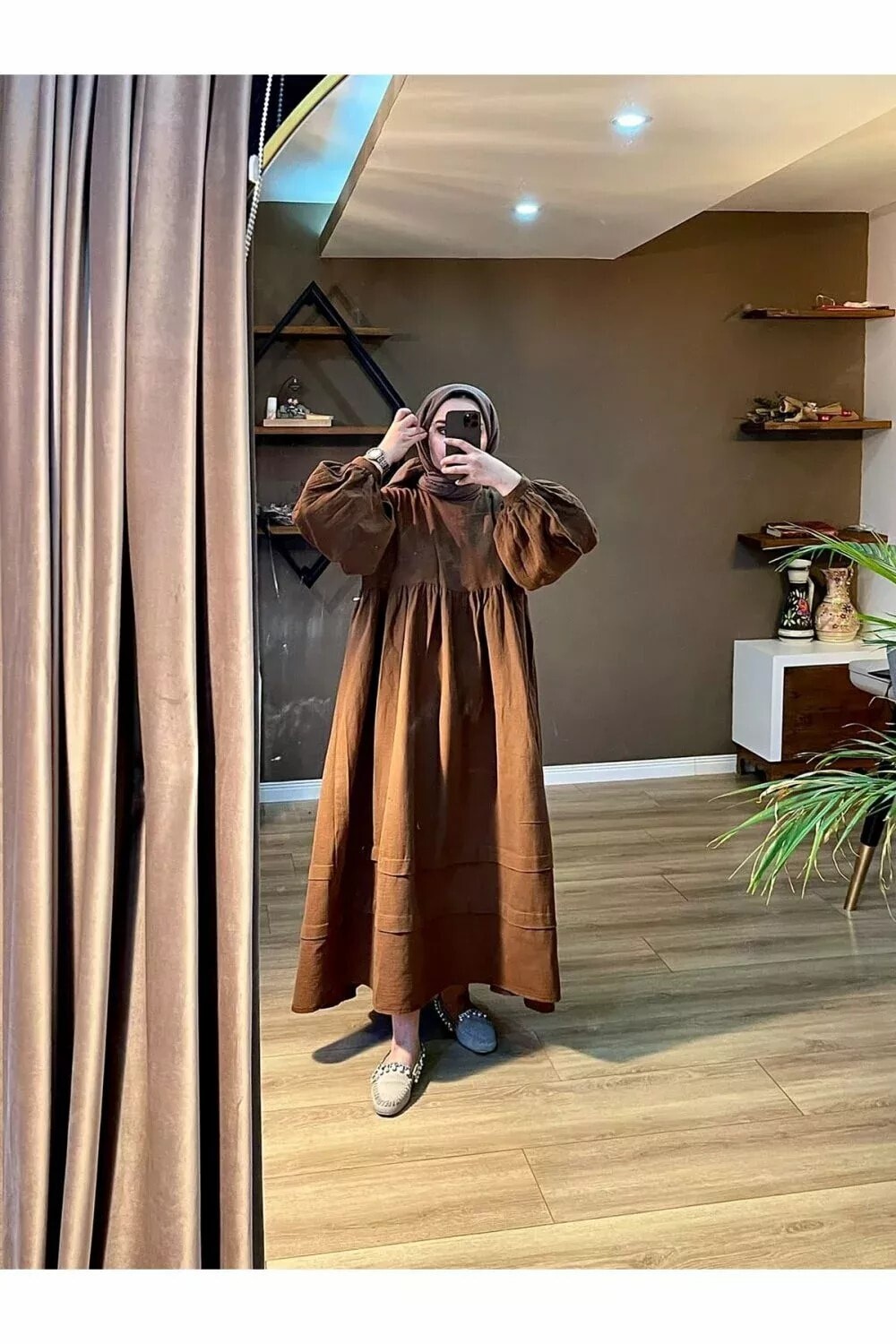 Müslin Salaş Elbise Kahverengi - 1