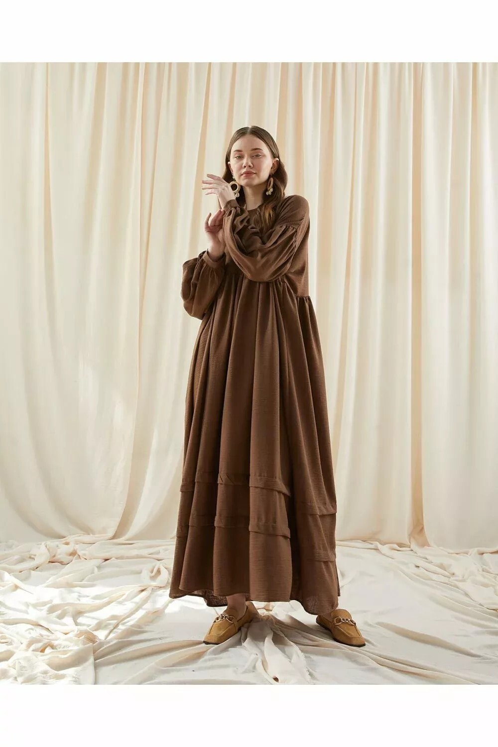 Müslin Salaş Elbise Kahverengi - 2