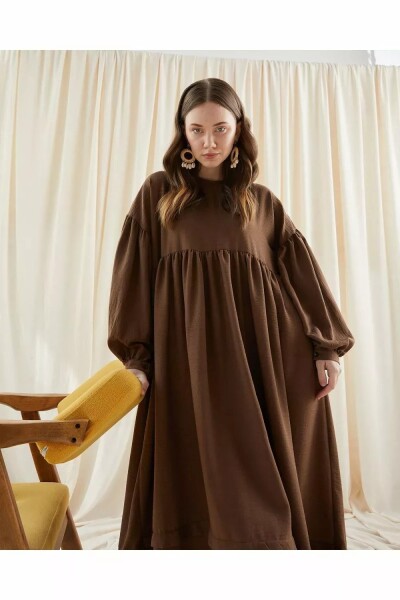 Müslin Salaş Elbise Kahverengi - 3