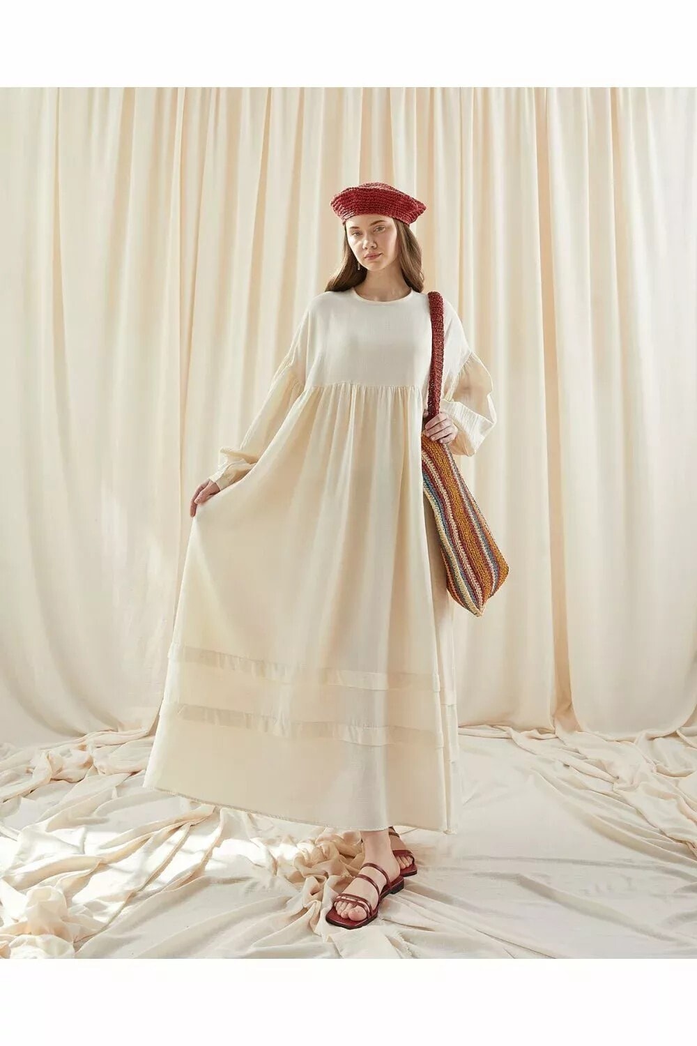 Müslin Salaş Elbise Naturel - 1