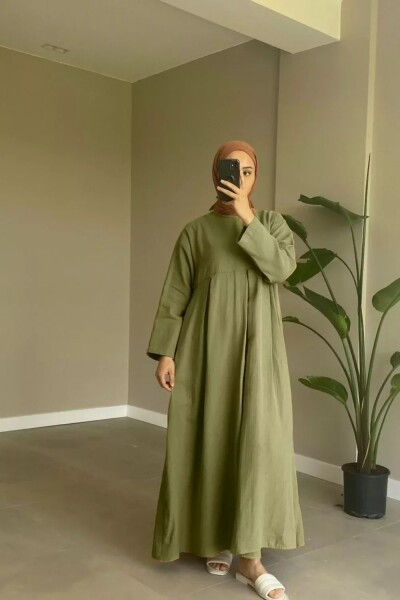 Robalı Müslin Elbise Haki