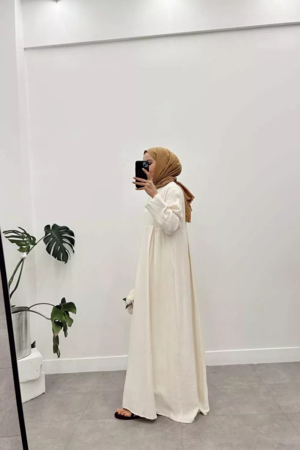 Robalı Müslin Elbise Naturel - 1