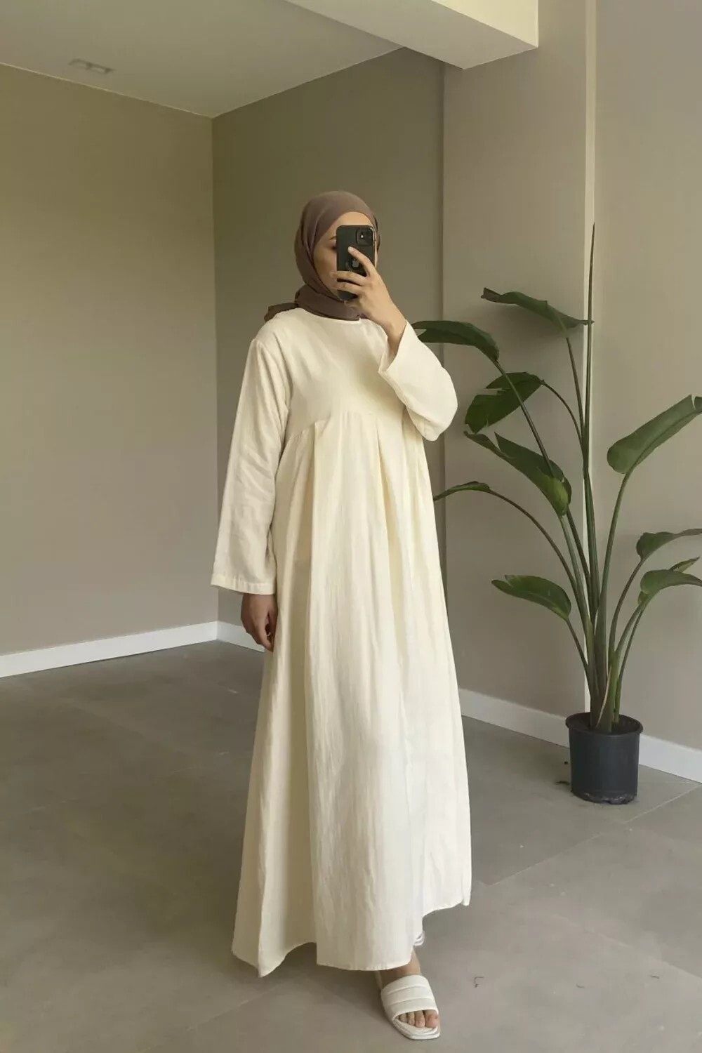 Robalı Müslin Elbise Naturel - 2